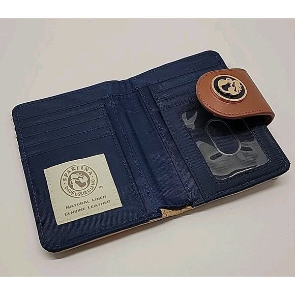 SPARTINA 449 Wallet Mary Lavinia Bifold Canvas Leather Logo W/ Zipped Coin Pockt - Picture 5 of 12